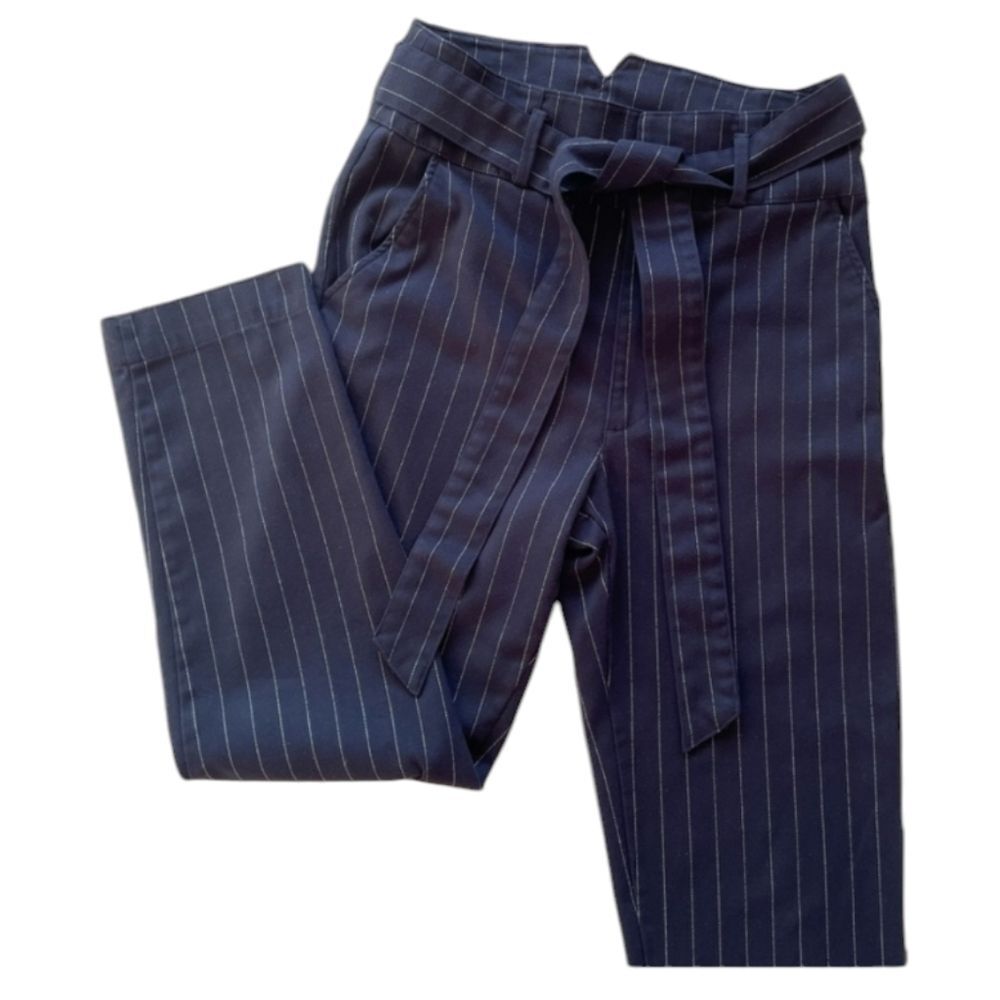 Abercrombie and Fitch Pinstripe Trouser Pants Navy Blue / White Belted Tie Waist